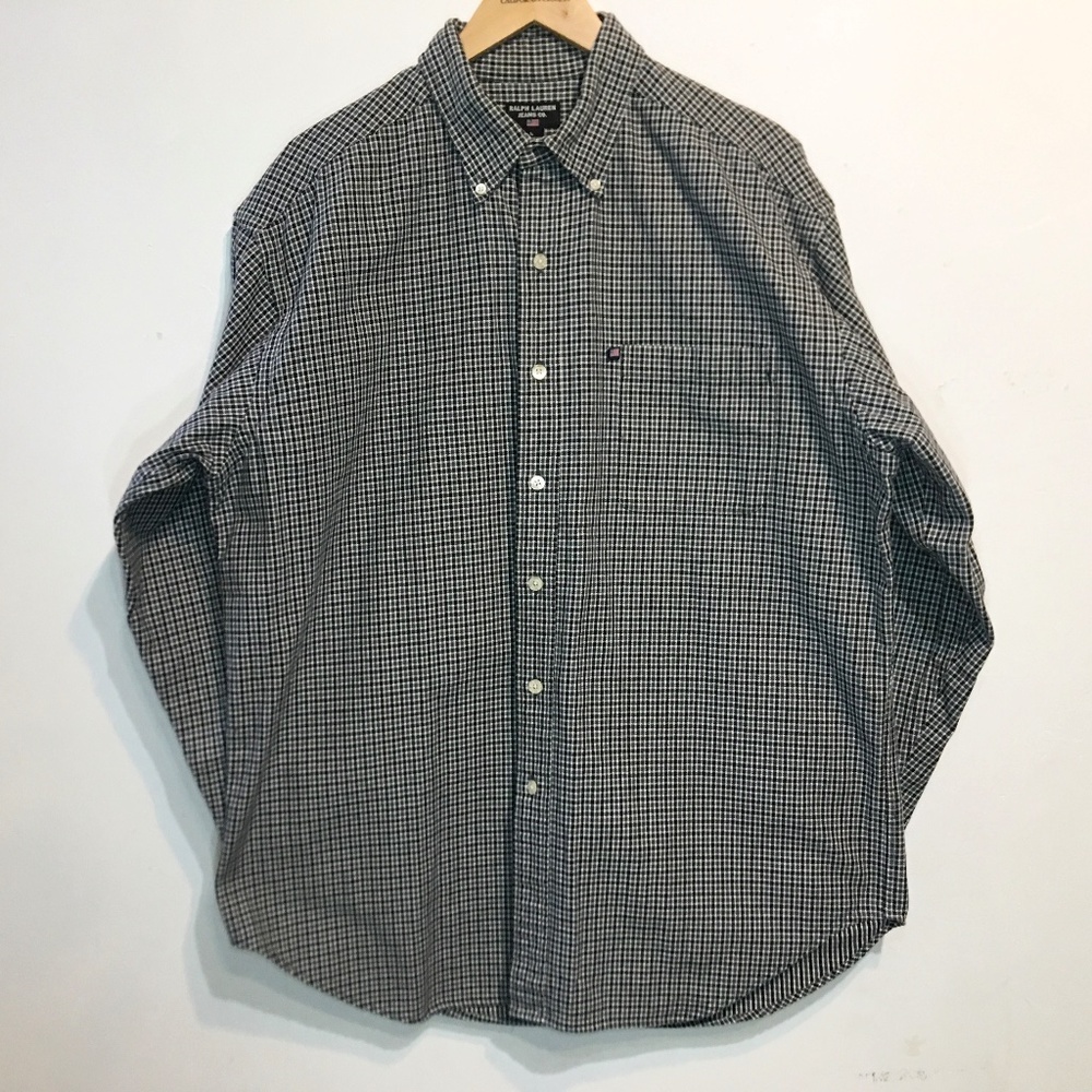 RALPH LAUREN JEANS CO. HEAVY COTTON GREY PLAID BUTTON DOWN SHIRT MENS SIZE L